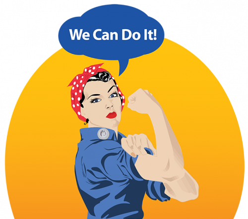 Rosie the Riveter saying "We can do it!"