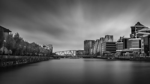 black-and-white-shot-of-manchester-salford-quays